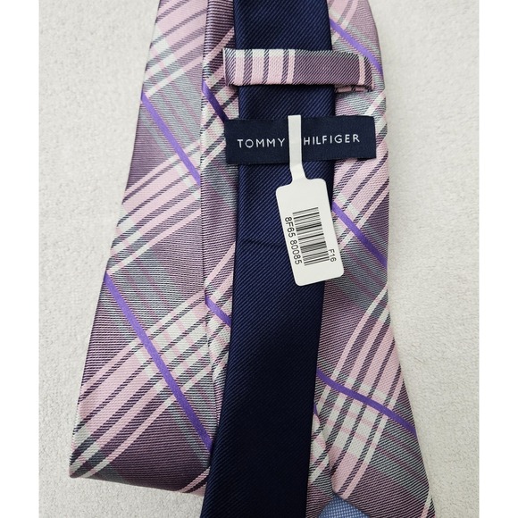 *NEW* with Tags Men's Tommy Hilfiger‎ Tie Purple Plaid 100% Silk Mens Wearhouse - Picture 4 of 7